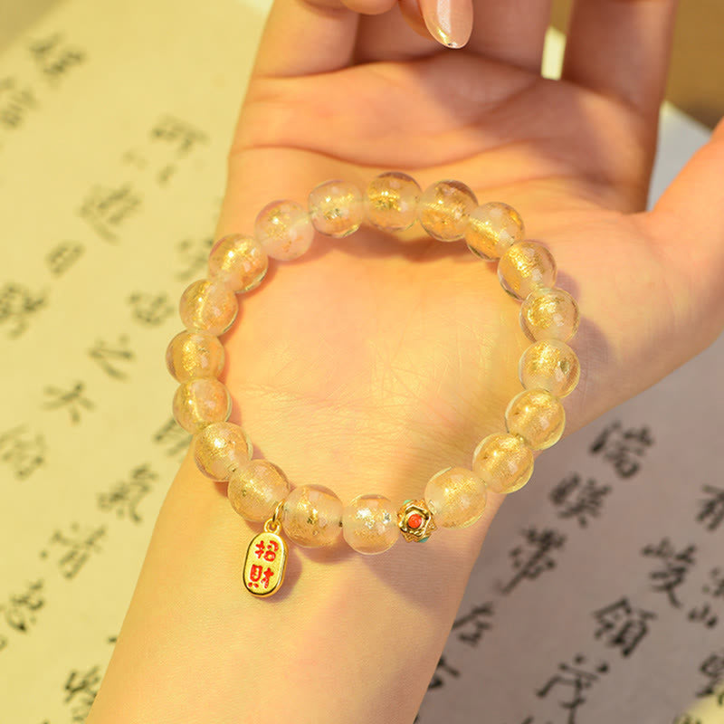 Fortune Jewel Tibetan Incense Ash Liuli Glass Bead Lucky Fortune Fu Character Charm Bracelet