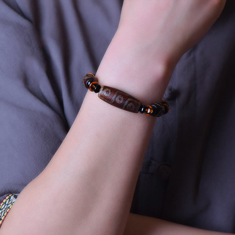 Fortune Jewel Tibetan Retro Natural Nine-Eye Dzi Bead Blessings Bracelet