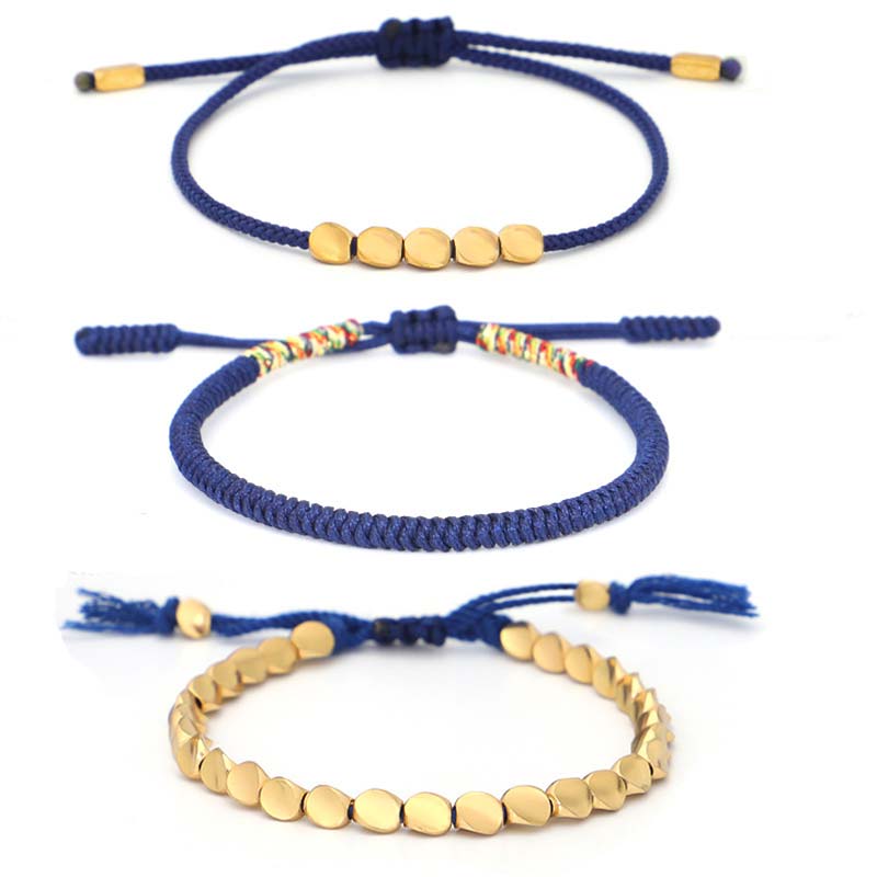 Fortune Jewel 3 PCS Tibetan Copper Beads Healing Protection Luck Bracelet Set