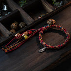 Fortune Jewel Tibetan Handmade Colorful Thread 925 Sterling Silver Koi Fish Protection Strength String Bracelet
