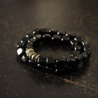 Tibetan Double-Layer Obsidian Square Bead Bracelet – Vintage Style for Men & Women