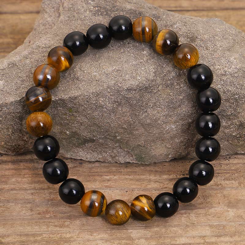 Fortune Jewel Tibetan Black Onyx Tiger Eye Protection Necklace Mala Set