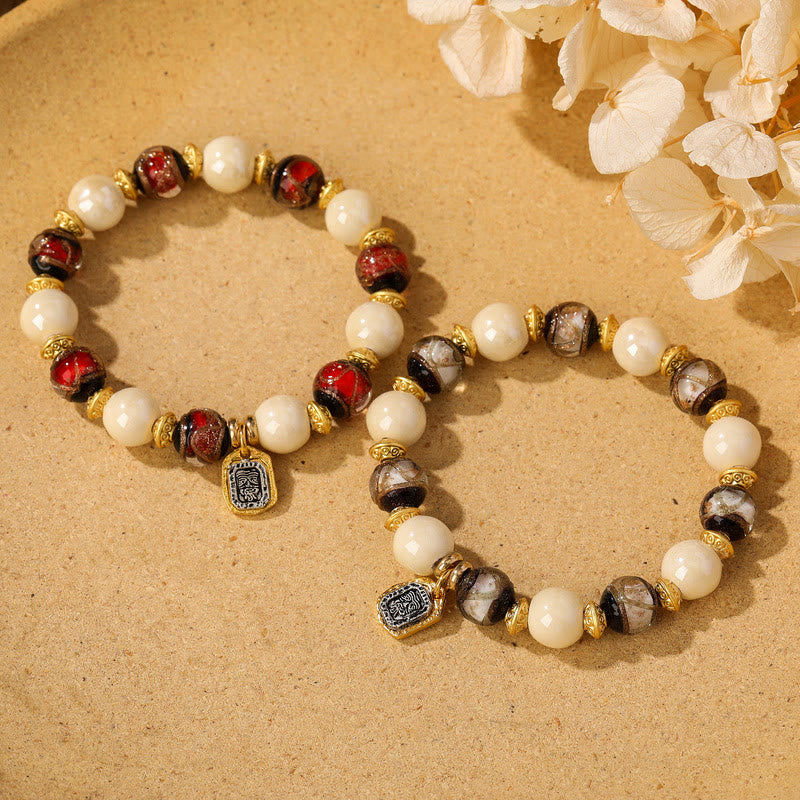 Fortune Jewel Tibetan Zakiram Goddess of Wealth Charm Liuli Glass Incense Ash Porcelain Bead Protection Bracelet