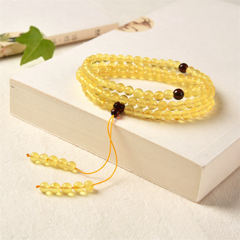 Fortune Jewel 108 Mala Beads Natural Amber Clear Anxiety Bracelet