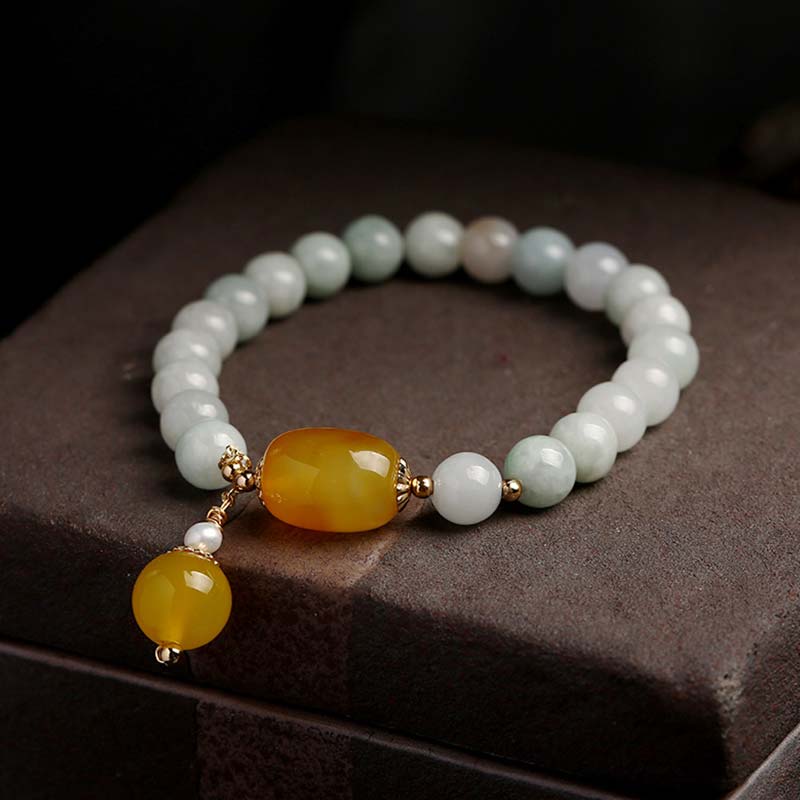 Fortune Jewel Natural White Jade Agate Protection Bracelet