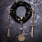 Fortune Jewel 108 Mala Beads Gold Sheen Obsidian Tiger Eye Eagle's Eye Stone Wealth Bracelet