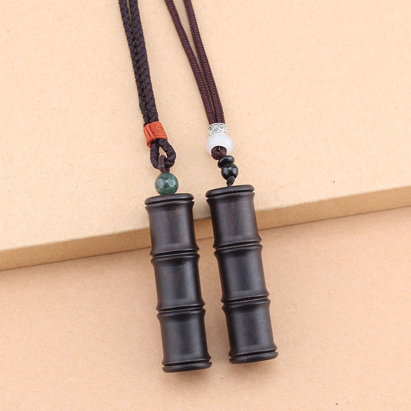 Fortune Jewel Ebony Wood Bamboo Pattern Ghau Prayer Box Peace Necklace Pendant