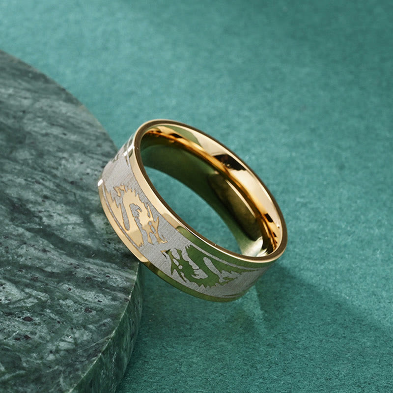 Fortune Jewel Dragon Carved Protection Strength Titanium Steel Ring Fortune Jewel