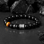 Fortune Jewel 999 Sterling Silver Black Obsidian Tiger Eye Om Mani Padme Hum Fulfillment Bracelet