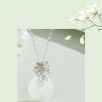 Fortune Jewel 925 Sterling Silver Round Chalcedony Twelve Months Flower Harmony Necklace Pendant