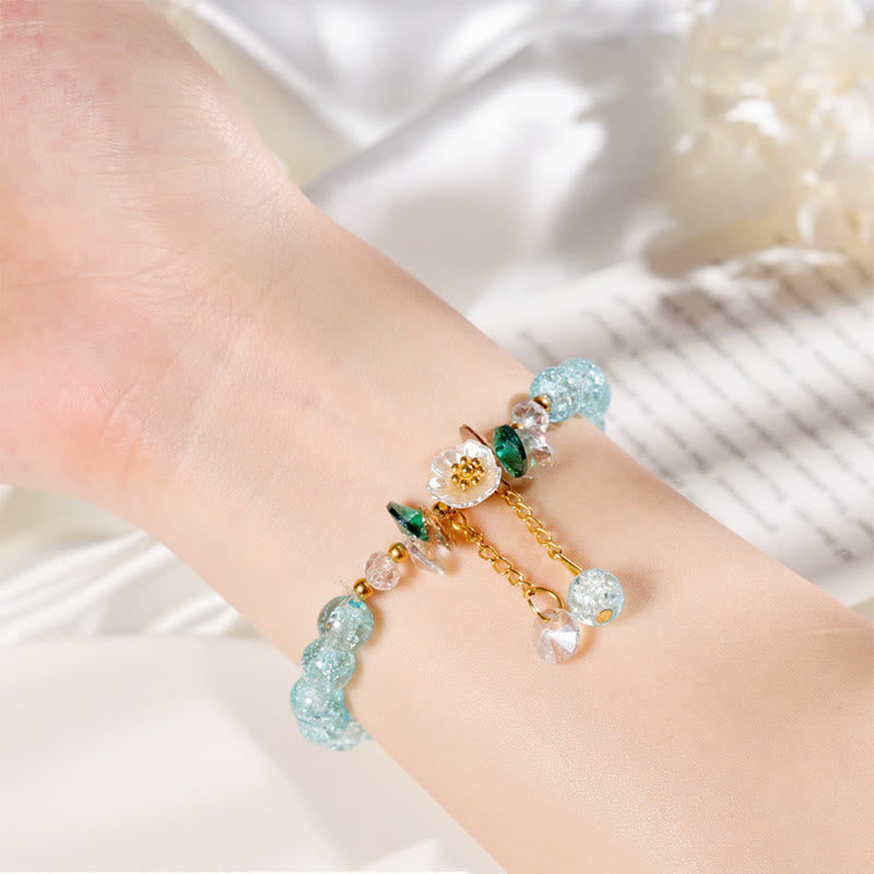 Fortune Jewel Simple Design Flower Charm Glass Bead Bracelet