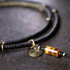 Fortune Jewel Ebony Wood Dzi Bead Copper Peace Couple Bracelet Necklace Pendant