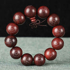 Fortune Jewel 925 Sterling Silver Inlaid Small Leaf Red Sandalwood Om Mani Padme Hum Character Auspicious Clouds Protection Bracelet