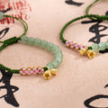 Fortune Jewel Handmade Jade Bead Lily of the Valley Charm Luck Braided Bracelet