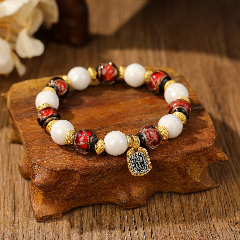 Fortune Jewel Tibetan Zakiram Goddess of Wealth Charm Liuli Glass Incense Ash Porcelain Bead Protection Bracelet