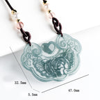 Fortune Jewel Natural Jade Peony Flower Lock of Good Wishes Prosperity Necklace Pendant