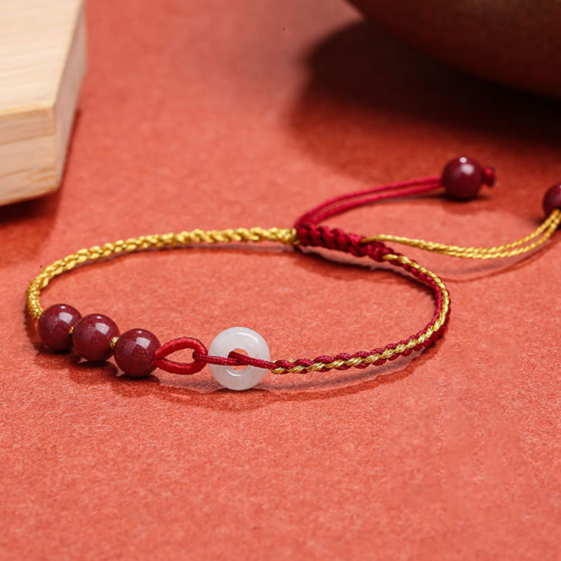 Fortune Jewel Natural Cinnabar Jade Peace Buckle Blessing Bracelet