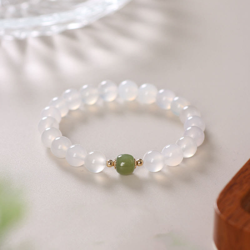 Fortune Jewel Natural White Agate Jade Luck Bracelet