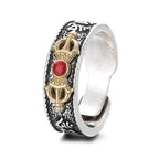 Fortune Jewel Tibetan Om Mani Padme Hum Red Agate Dorje Vajra Design Wisdom Ring