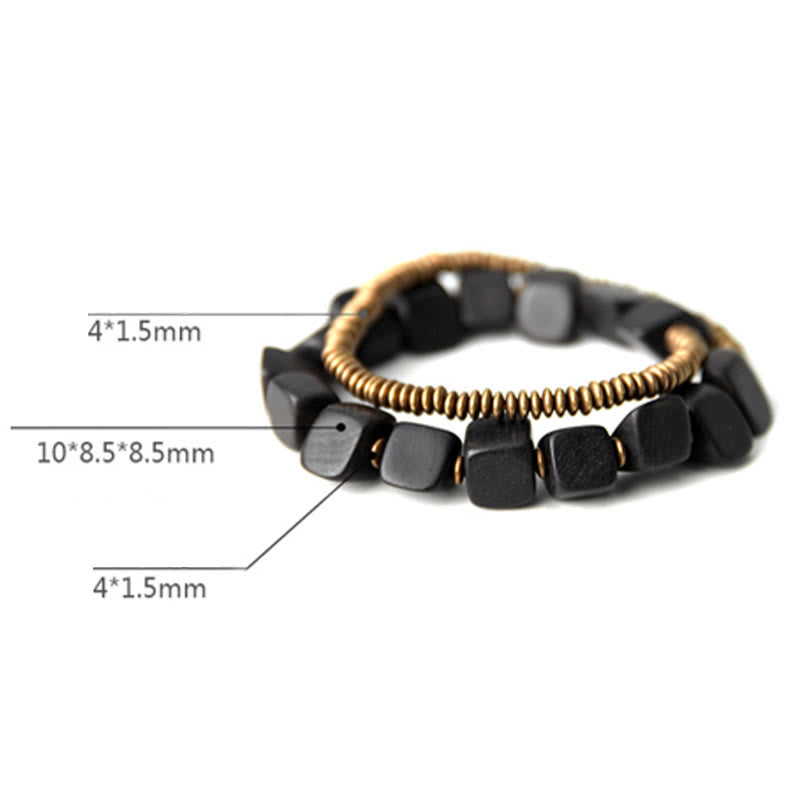 Fortune Jewel Tibetan Ebony Wood Copper Peace Double Wrap Bracelet