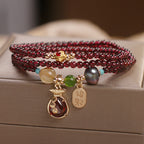 Fortune Jewel Multi Layered Natural Garnet Jade Coin Money Bag Attracting Wealth Protection Bracelet