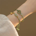Fortune Jewel Lotus Jade Peace Buckle Bead Luck Happiness Charm String Bracelet