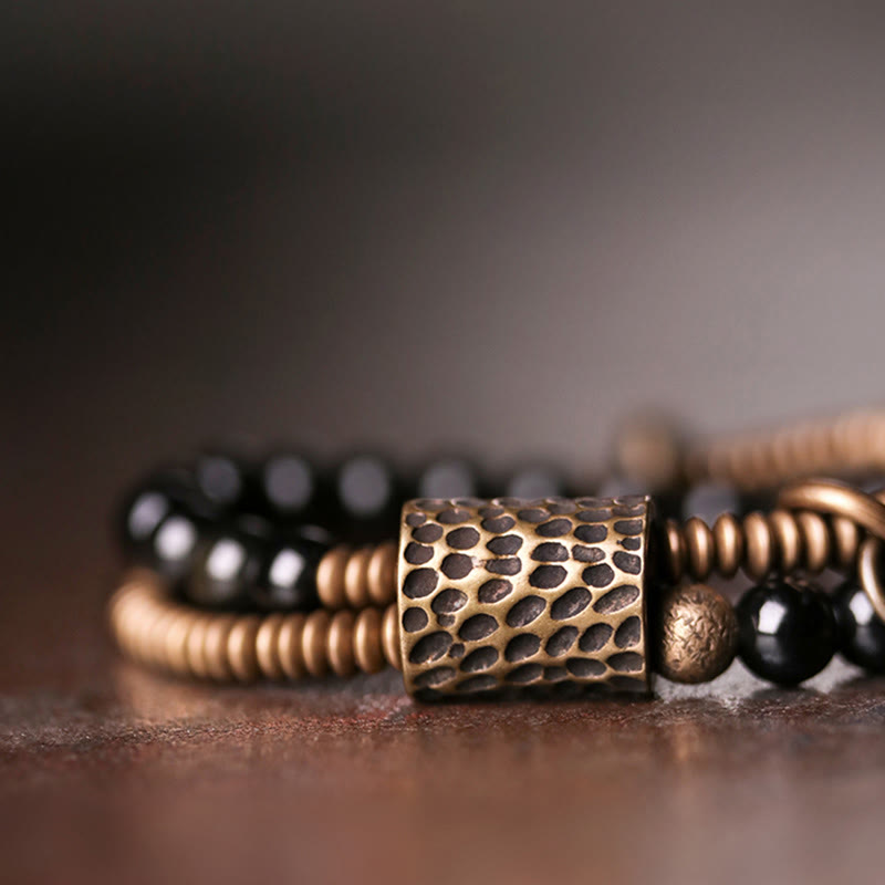 Fortune Jewel Rainbow Obsidian Copper Inner Peace Healing Double Layer Bracelet