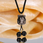 Fortune Jewel Natural Silver Sheen Obsidian Nine Tailed Fox Protection Necklace Pendant