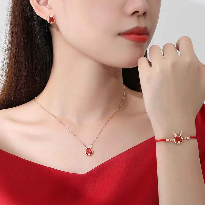 ❗❗❗A Flash Sale- Fortune Jewel 925 Sterling Silver Year of the Dragon Natural Red Agate Dragon Attract Fortune Fu Character Strength Bracelet Necklace Pendant Earrings