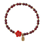 Fortune Jewel 14K Gold Plated Natural Garnet Cinnabar Flower Calm Bracelet