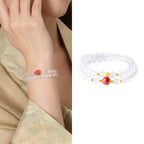Fortune Jewel 925 Sterling Silver Natural White Agate Cinnabar Double Wrap Protection Bracelet