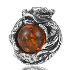 Fortune Jewel 925 Sterling Silver Natural Amber Dragon Success Protection Stud Earring