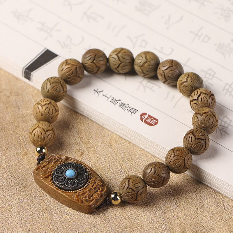 Fortune Jewel Green Sandalwood Ebony Wood Sandalwood Om Mani Padme Hum Soothing Bracelet