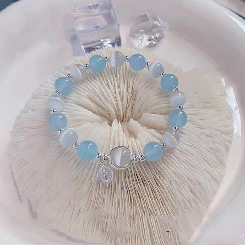 Fortune Jewel 925 Sterling Silver Cat's Eye Aquamarine Support Charm Bracelet