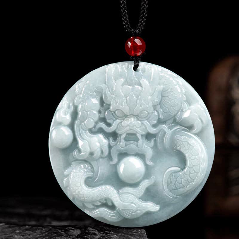 Fortune Jewel Chinese Zodiac Dragon Jade Success Amulet String Necklace