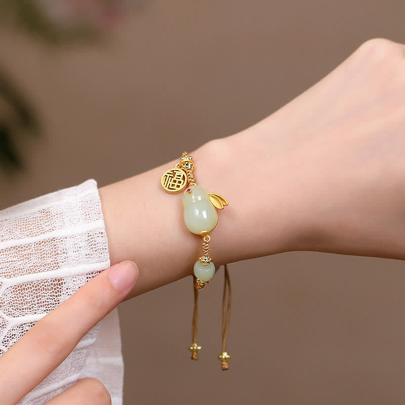 Fortune Jewel Year of the Rabbit Hetian Jade Happiness Blessing Wealth String Bracelet