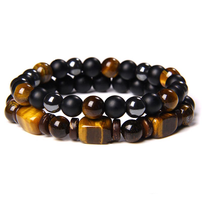 Fortune Jewel Tiger Eye Frosted Stone Hematite Courage Bracelet