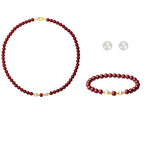 Fortune Jewel 925 Sterling Silver Natural Cinnabar Pearl Blessing Necklace Pendant Bracelet Earrings Jewelry Set