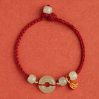 Fortune Jewel Round Peace Buckle Jade Lotus Happiness Abundance Wealth String Bracelet