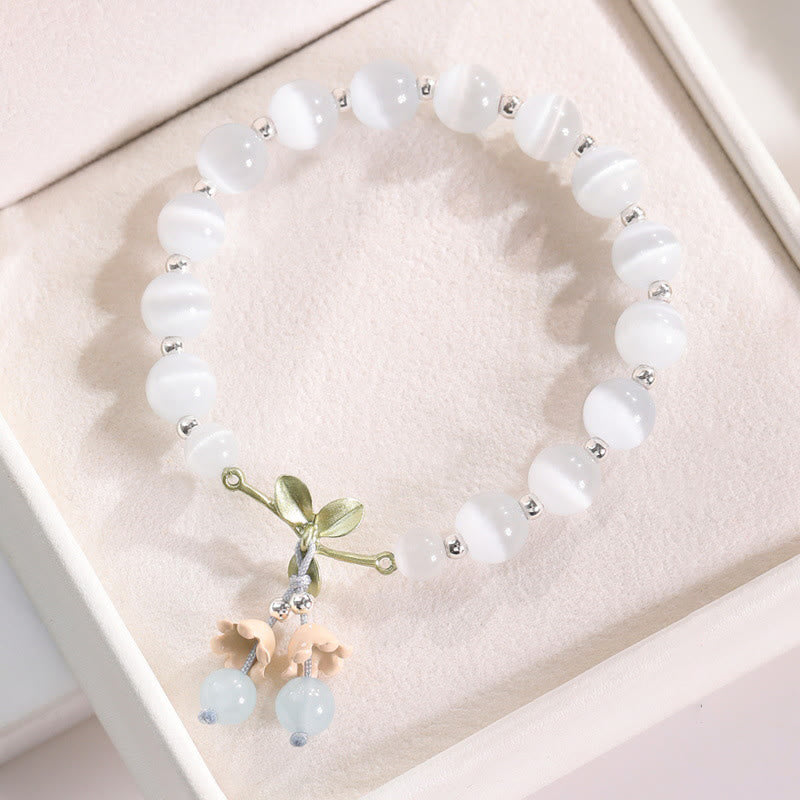Fortune Jewel Cat's Eye Green Aventurine Blue Chalcedony Pink Crystal Peace Orchid Charm Bracelet