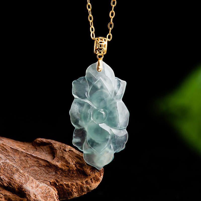 Fortune Jewel Natural Jade Lotus Pattern Prosperity Titanium Steel Chain Necklace Pendant Fortune Jewel