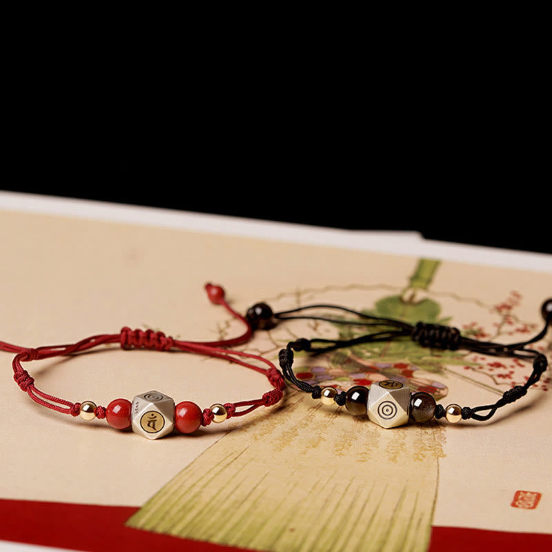 Fortune Jewel Handmade 925 Sterling Silver Chinese Zodiac Natal Buddha Cinnabar Calm Braided Bracelet