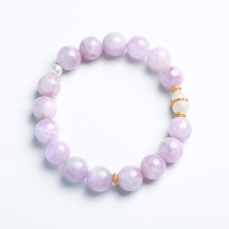 Fortune Jewel Kunzite Hetian White Jade Gourd Love Spiritual Growth Bracelet