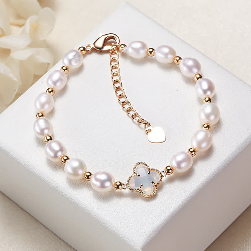 Fortune Jewel Pearl Four Leaf Clover Wealth Chain Bracelet