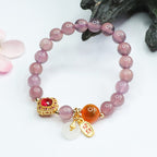Fortune Jewel Natural Purple Chalcedony Candy Agate Peace Buckle Harmony Lucky Fortune Charm Bracelet