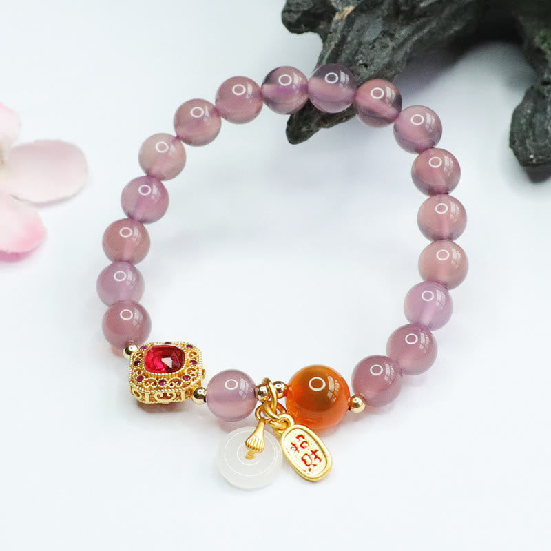 Fortune Jewel Natural Purple Chalcedony Candy Agate Peace Buckle Harmony Lucky Fortune Charm Bracelet
