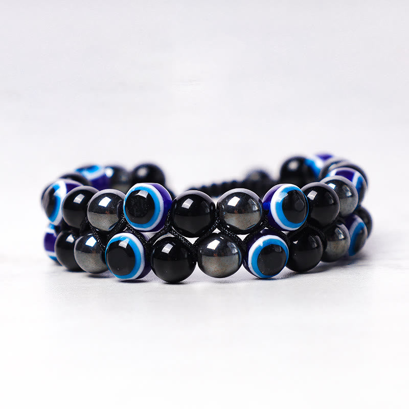 Fortune Jewel Evil Eye Hematite Tiger Eye Protection Beaded Bracelet