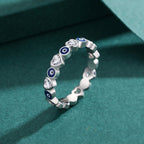 Fortune Jewel 925 Sterling Silver Evil Eye Love Heart Zircon Blessing Ring