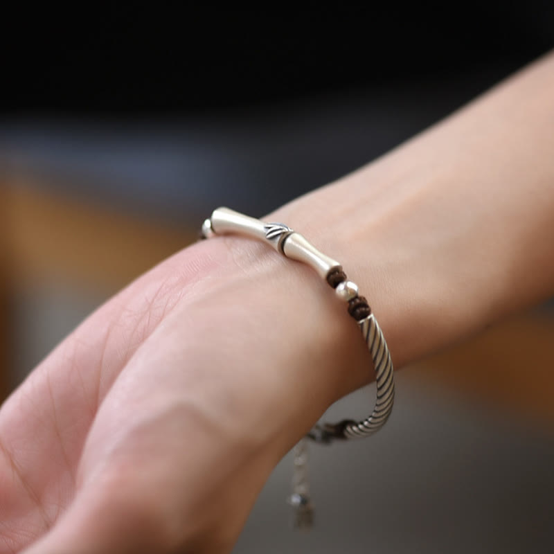Fortune Jewel 999 Sterling Silver Bamboo Pattern Cicada Luck Wealth Bracelet