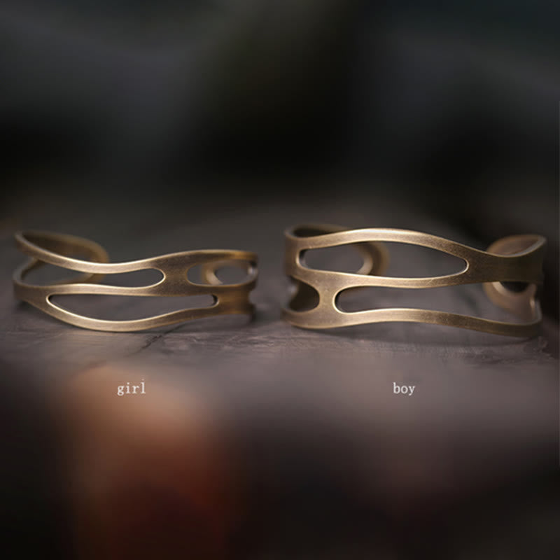 Fortune Jewel Vintage Curved Copper Brass Wealth Adjustable Cuff Bracelet Bangle